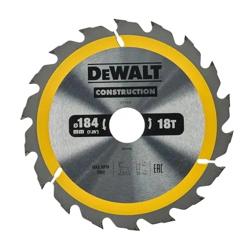 Dewalt Construction Bau-Kreissägeblatt für Handkreissägen DT1941 (184/30, 18WZ, 20°, mit Reduzierringe, für universellen Einsatz auf Handkreissägen, extrem robust & nagelfest)