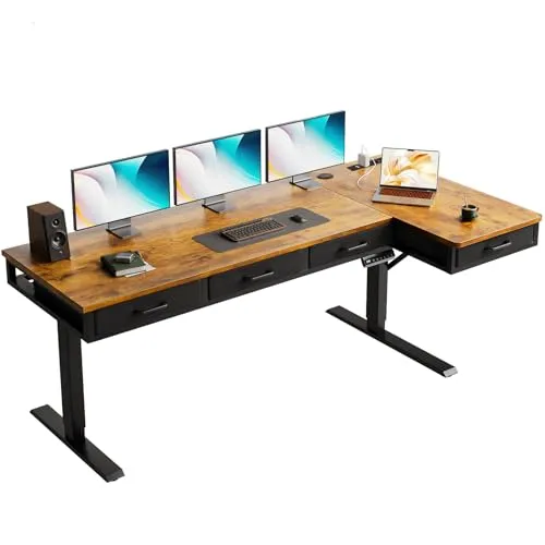OffiGo Höhenverstellbarer Eckschreibtisch 160x80 cm mit 4 Schubladen