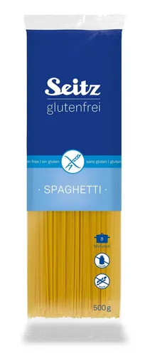 Seitz Glutenfreie Spaghetti aus Maismehl und Kichererbsenmehl 500g - Nudeln, glutenfrei und ideal für kreative Gerichte wie Nudelmuffins oder klassische Bolognese. Perfekt für eine gesunde, allergiefreundliche Ernährung!