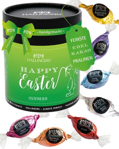 Hallingers Happy Easter XXL Pralinen Ostereier handgemacht ohne Alkohol in Box