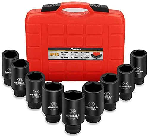 Anbull Schlagschrauber Nüsse Set,1/2 Zoll 9-teilig Impact Socket Set,29mm-38mm Antrieb Sechskant Nüsse,CR-V Material