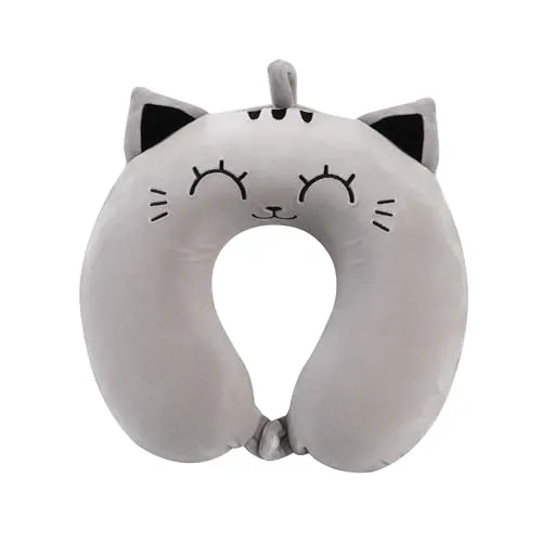Itotal - Neck Pillow - Grey Cat (Xl2184C) - Kuscheliger Nackenkissen-Spielzeug in Form einer grauen Katze, ideal für Entspannung und Komfort zu Hause oder unterwegs.