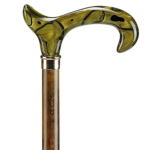 Grünlich gebeizter Buchenstock mit Derbygriff aus Acryl in grün-schwarz