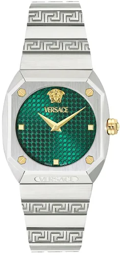 Versace VE9E00424 Antares Lady Armbanduhr - Eleganz in Silber und Grün - Stilvolle Damenarmbanduhr mit 35 mm Edelstahlgehäuse und markantem grünem Zifferblatt. Robustes Saphirglas schützt vor Kratzern. Wasserdicht bis 5 ATM – ideal für den Alltag und besondere Anlässe.