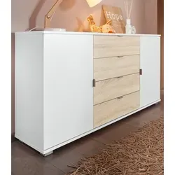 priess Sideboard 123 cm, weiß-eichefarben sägerau von priess