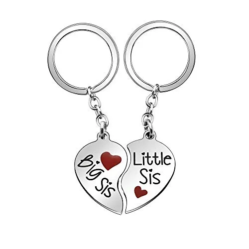 Angelra Schwester Geschenk Schlüsselanhänger Herzanhänger Big Sis, Little Sis Schlüsselbund mit Gravur Geburtstags