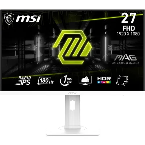 MSI MAG 274PFWDE Gaming Monitor - 180Hz, 1ms, Weiß - 27 Zoll Gaming Monitor mit RAPID IPS-Panel, blitzschneller Reaktionszeit von 1ms und beeindruckender 180Hz Bildwiederholrate für ein flüssiges Spielerlebnis.