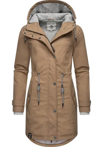 PEAK TIME Regenjacke L60042 - Stylisch taillierter Regenmantel für Damen in Beige/Braun, wasserdicht und windabweisend – ideal für alle Wetterlagen und modisch zugleich.
