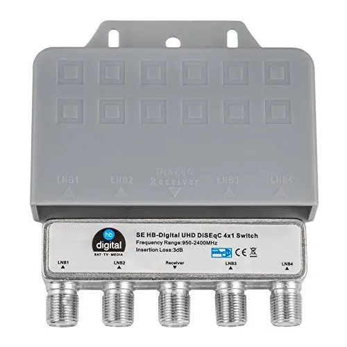 1x DiseqC Schalter SE Switch 4/1 mit Wetterschutzgehäuse HB-DIGITAL 4X SAT LNB 1 x Teilnehmer/Receiver für Full HDTV 3D 4K UHD