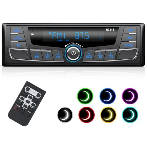RDS Autoradio Bluetooth 5.0, Wistrue FM/AM Autoradio mit Bluetooth und 30 Senderspeicher, 7 Farben Beleuchtung mit DSP, Autoradio 1 DIN Freisprecheinrichtung/Fernbedienung,USB/AUX/SD/TF, MP3/WMA/WAV