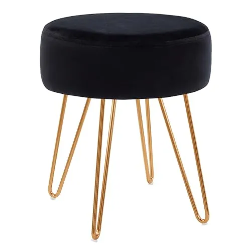 Duhome Sitzhocker Schminkhocker Samt Runder Ottoman Gepolsterter Hocker mit Metallbeine für Schminktisch Wohnzimmer Schlafzimmer, Schwarz