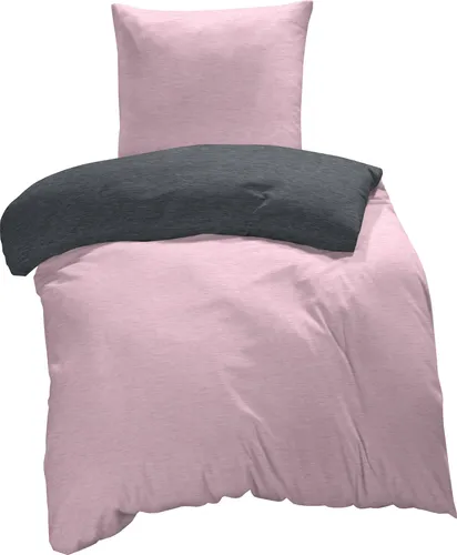 Winter Biber Bettwäsche Meliert Melange Baumwolle Kuschelig Warm Weich Flanell, Größe:4 teilig 155x220 cm, Farbe:rosa / anthrazit