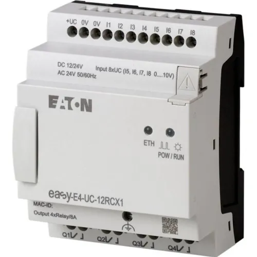 Eaton EASY-E4-UC-12RCX1 Steuerrelais - Eaton Easy Steuerrelais mit 8 digitalen Eingängen, integrierter Ethernet-Schnittstelle und erweiterbar für individuelle Programmierungen – ideal für industrielle Anwendungen.