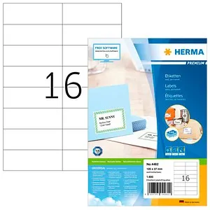 Herma Premium 4462 Etiketten weiß 105 x 37 mm, 1600 Stück - Etiketten für alle gängigen Drucker, mit starker Klebkraft und nachhaltiger Qualität. Perfekt für Seriendruck und größere Aufträge. Made in Germany.