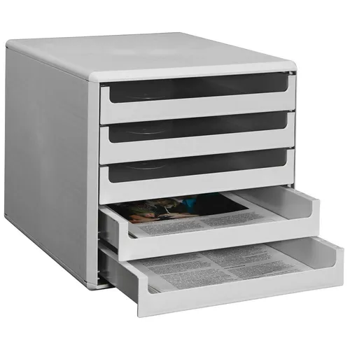 Böttcher-AG Schubladenbox A4, hellgrau - Praktische Schubladenbox für A4-Formate mit 5 Fächern, ideal zur Organisation von Kleinteilen. Stapelbar und mit Auszugssperre für sicheren Umgang. Made in Germany!