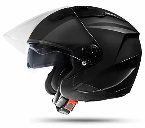 ATO Moto Jet Helm LA Street Motorradhelm mit Doppelvisier System Integrierte Visiermechanik 4 punkt Belüftung und neuster Sicherheitsnorm ECE 2205 Größe: XL 61cm