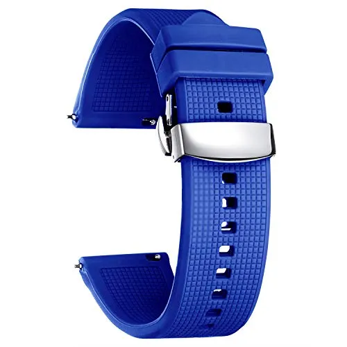 BINLUN Silikon Uhrenarmband Schnellverschluss Gummi Uhrenarmbänder für Herren Damen mit Faltschließe Smartwatch Armband 18mm 19mm 20mm 21mm 22mm 24mm Ersatzarmband (22mm, Blau)