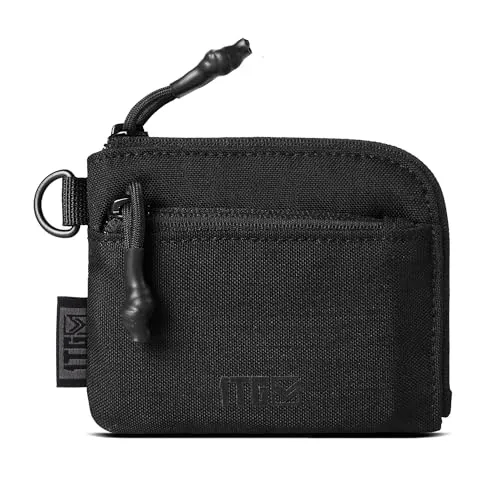 Geldbörse Klein, Münzbörsen 500D Cordura Kleiner Geldbeutel Portemonnaie mit Reißverschluss für Herren und Damen, Schwar