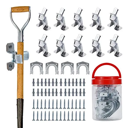 Sinoer 14 Stück Mop Halter aus Stahlblech,Wandhalterung Besen Halter,besenhalterung,Gerätehalter deal für Mopp Besen,Universeller Doppelhaken-Wandhalter Geeignet Organisation für Garage, Garten,