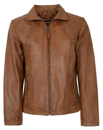 Maddox - Damen Echtleder Lederjacke Lammnappa Cognac Größe 42