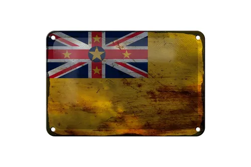 Blechschild Flagge Niue 18x12 cm Flag of Niue Rost Deko Schild