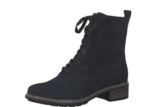 Tamaris Damen Schnürstiefel aus Leder mit Blockabsatz in blau von Tamaris