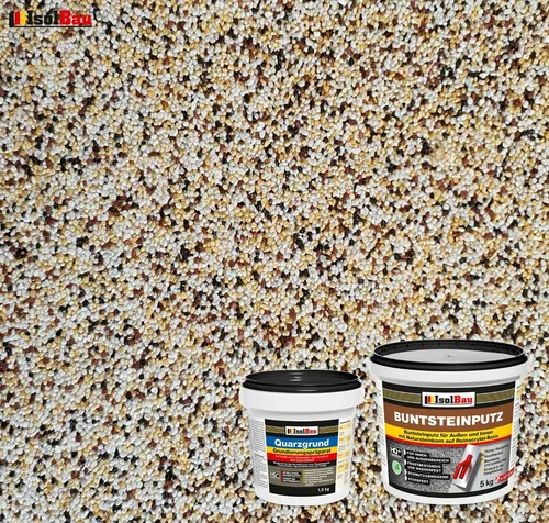Buntsteinputz SET Mosaikputz BP50 weiss,gelb,braun,schwarz 5kg +Quarzgrund 1,5kg