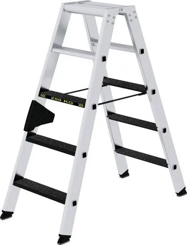 MUNK Stehleiter 43805 - Schwerlastleiter aus Aluminium - Schwerlastleiter bis 250 kg belastbar, mit 2 x 5 R13-Stufen für maximale Arbeitshöhe von 2,70 m. Ideal für sicheres Arbeiten in öligen und nassen Bereichen.