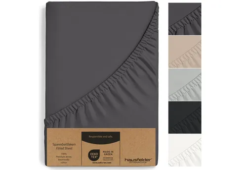 Hausfelder Spannbettlaken Bettlaken (Topper 180/200x200cm, Anthrazit), Baumwolle, Gummizug: rundum, (1 Stück)