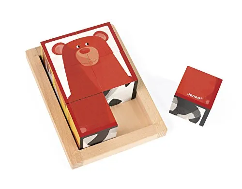 Janod Holzbausteine Waldtiere - pädagogisches Spielzeug - Bauklötze für Kinder von 12 bis 36 Monaten. Fördert die Koordination und Vorstellungskraft mit sechs liebevoll gestalteten Waldtier-Motiven.