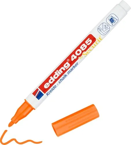 edding 4085 Kreidemarker - neon-orange - 10 Kreidestifte - Rundspitze 1-2 mm - dünner Kreidestift für Tafel abwischbar - zum Beschriften von Fenster, Glas, Spiegel - Tafelstift mit deckenden Farben