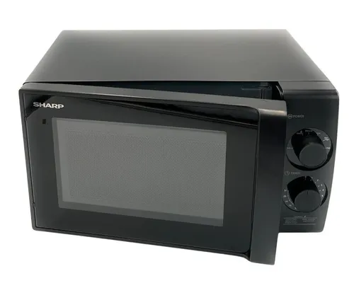 Sharp Mikrowelle YC-NS203 700W schwarz - Mikrowelle mit 20L Garraum und 700W Leistung, bietet 6 Leistungsstufen für optimale Ergebnisse. Benutzerfreundliche mechanische Steuerung und modernes Design in Schwarz.