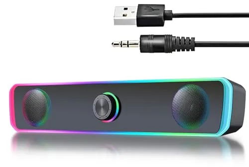 Lautsprecher USB-Soundbar für Desktop und Gaming, Bluetooth & USB-Verbindung, RGB-Licht, kompatibel mit Monitor, Laptop, PC
