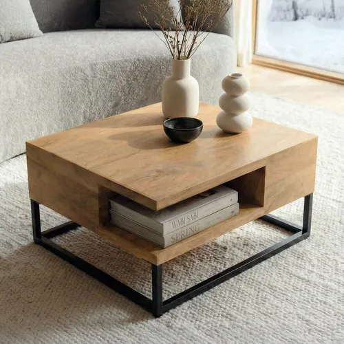 riess-ambiente Couchtisch GIANT 60cm beige – Massivholz & Metallgestell