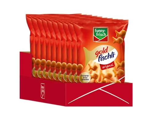 Funny-Frisch Goldfischli Original, 10er Pack (10 x 100 g) - Vegetarische Crackers, knusprig und frisch aus dem Ofen, ohne künstliche Zusätze – der perfekte Snack für jede Gelegenheit!