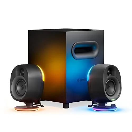 SteelSeries Arena 7 Illuminated 2.1 Gaming Speakers - Schwarz, beeindruckender 6,5-Zoll-Subwoofer und 16,8 Millionen Farben für ein immersives Gaming-Erlebnis