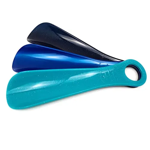 TelMo 3er Schuhlöffel Set | Mint | MBlau | Fdunkelblau | Schuhanzieher aus Kunststoff, ca.18cm, aus Deutschland