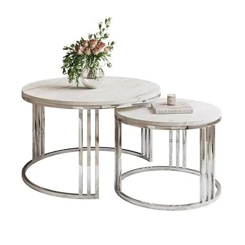 LORI LEVANTO 2in1 runder Couchtisch silber chrom