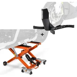 ConStands Motorradheber XL orange CB - Hydraulik-Lift - Wagenheber mit max. Tragkraft von 500 kg, ideal für Wartung und Reparatur. Bequemes Anheben über Fußpedal und stabile Rollen für einfaches Rangieren in Werkstatt und Garage.
