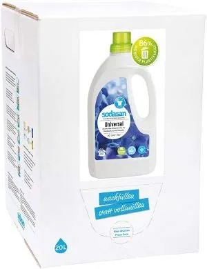 SODASAN Waschmittel Universal Limette 20 Liter - Umweltfreundliches Waschmittel in 20 Liter Bag-in-Box mit integriertem Auslaufhahn für einfache Dosierung. Biologisch abbaubar und mit frischem Limettenduft, ideal für farbechte Bunt- und Weißwäsche.