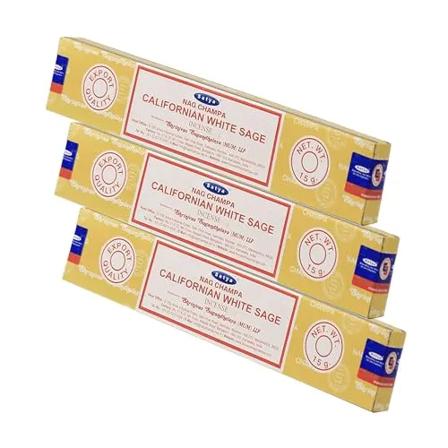 NKlaus 3X Satya Nag Champa Californian White Sage Räucherstäbchen 45g – Handgerolltes Räucherwerk mit klärendem Duft für Meditation, Rituale und Reinigung