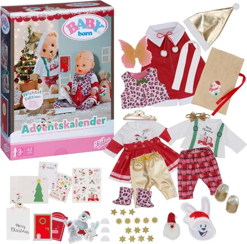 BABY born Adventskalender mit 24 Überraschungen - Puppenbekleidung mit 24 Überraschungen, inklusive 2 Outfits und hochwertigem Zubehör für abwechslungsreiches Spielvergnügen.