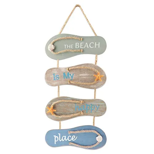 YiYa Nautischer Strand Flip Flop Dekoration Flip Flop Wanddekoration Hängende Hausschuhe aus Holz, Dekoration, Wanddekoration, Tür, Ornament, Strandthema, Hausdekoration, Grau, Blau