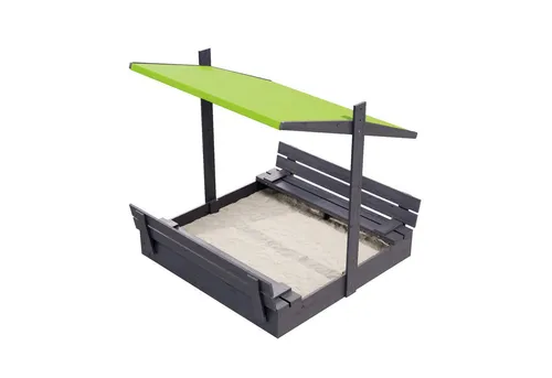 QLS Holz-Sandkasten 120 cm mit Sitzbank und grünem Dach - Sandkasten für Kinder, ideal für kreative Spiele im Freien. Mit praktischer Abdeckung und Sitzbank für entspanntes Spielen im Garten.