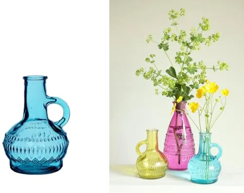 NaDeco Glasvase klein 'Lille', Höhe 10cm, Durchmesser 7 cm, viele Farben zur Auswahl | Glasflasche | Bunte Dekoflasche | Kleine Glas-Flaschen | Kleine Deko-Vasen | Deko-Blumenvase, Farbe:Blau