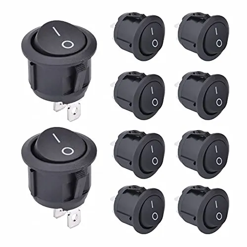 APIELE 10 Stücke Kippschalter,2 Position EIN-Aus mit SPST 2 Pins Wippschalter,250V 6A Taste Rocker Kippschalter Für Häuser, Industrie,DIY KCD1-5-101 Runde Schalter(EIN-Aus Schwarz)