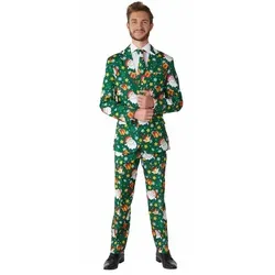 Opposuits Partyanzug Santa Elves Anzug, Kunterbunt mit weihnachtlichen Wichteln grün XL