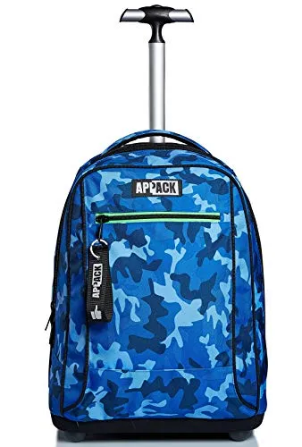 Appack Trolley, 2 in 1, Schulranzen mit Rollen, Rucksack mit Trolleyfunktion für Kinder, ab 1. Klasse, für Schule, Reisen, Mädchen&Jungen; Mehrfarbig/blau