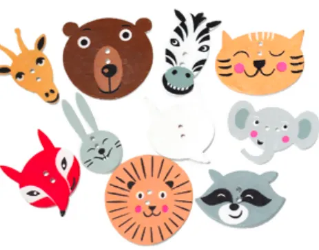 Holzknöpfe bunte Tierknöpfe 2,2cm-3cm im Mix Zweiloch Knöpfe Knopf annähen 50