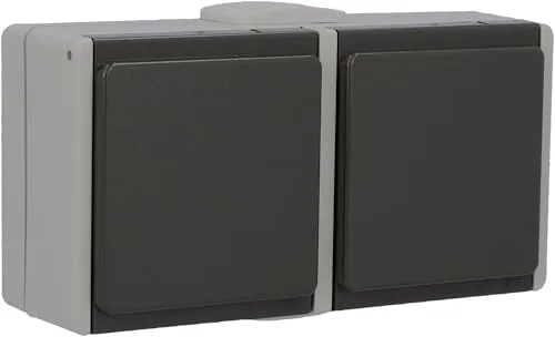 UNITEC 45245L Steckdose 2-fach Aufputz lose Aquarius FR, grau / dunkelgrau